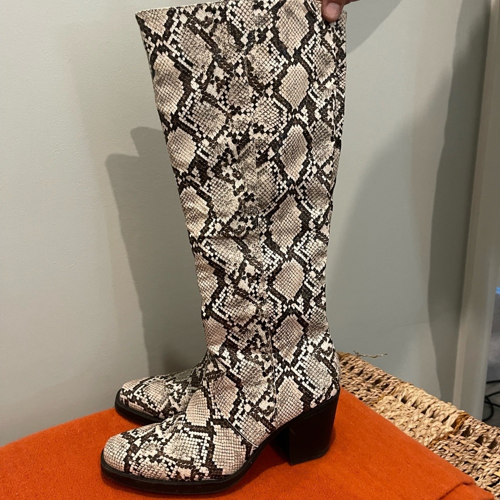 Snake skin knee high boots